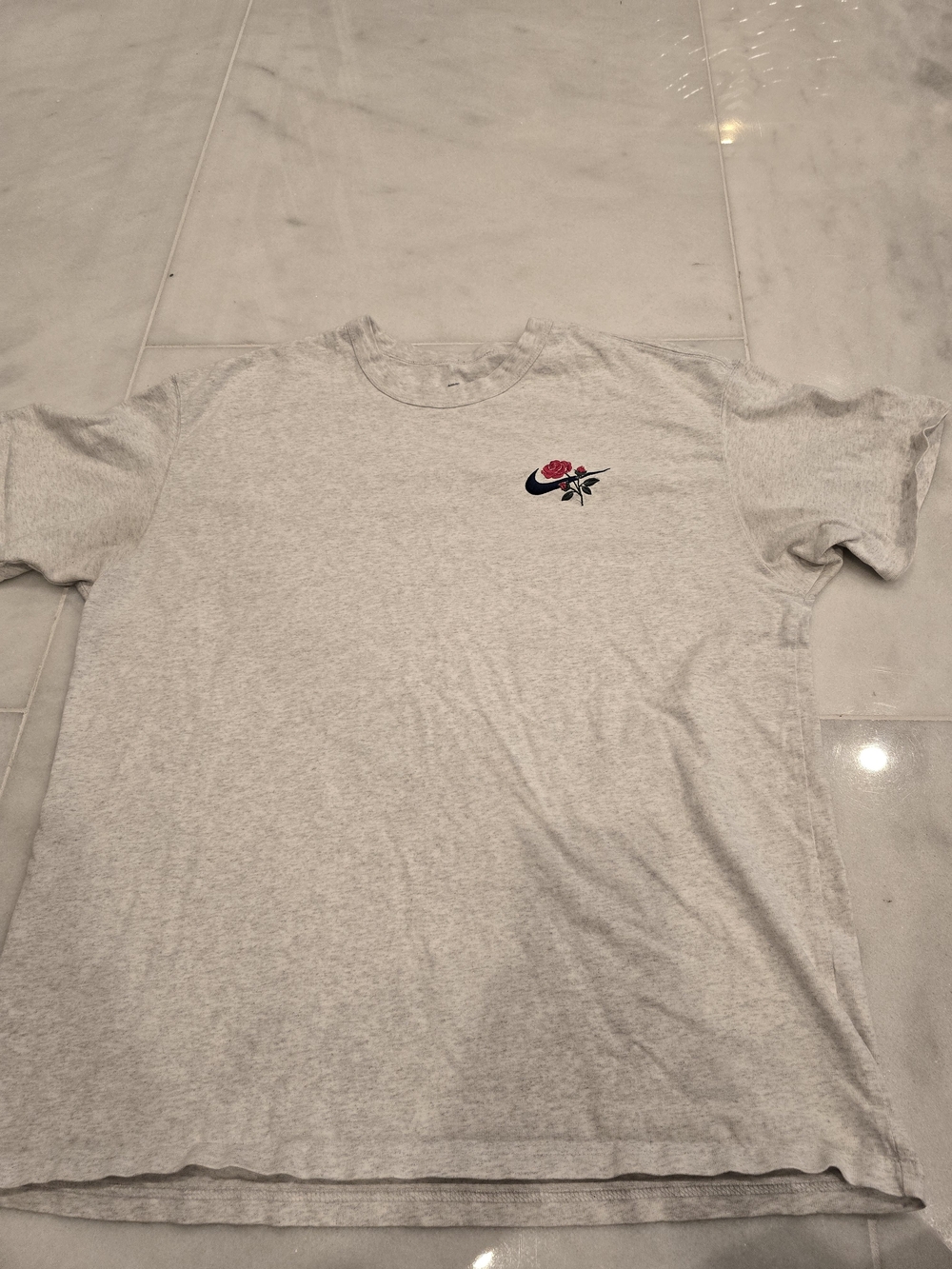 Nike Gray Crewneck T-Shirt with Rose Logo